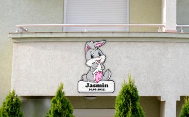 Geburtstafel Hase grau - personalisierbar - 70x100cm